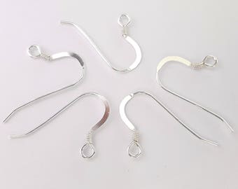 Sterling silver fish hook ear wires with coil stamped 925 | sold in pairs 2 / 5 / 10 / 25 / 50 / 100 / 300 / 500 pairs [our ref: 08-0682]