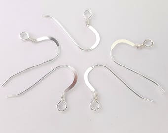 Sterling silver fish hook ear wires with coil stamped 925 | sold in pairs 2 / 5 / 10 / 25 / 50 / 100 / 300 / 500 pairs [our ref: 08-0682]