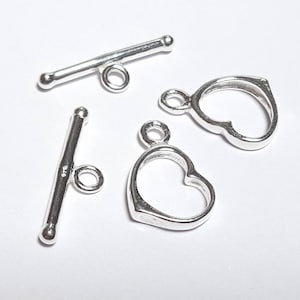 Sterling silver 16mm heart and 21mm bar toggle clasp set 925 stamp | packs of 1 / 3 / 6 / 12 / 24 [our ref: 13-0070]