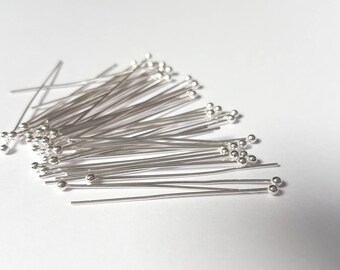 Sterling silver 30mm headpin 0.5mm thick with 1.5mm ball | packs of 2 / 6 / 12 / 24 / 50 / 100 / 250 / 500 / 1000 [our ref: 08-0686]