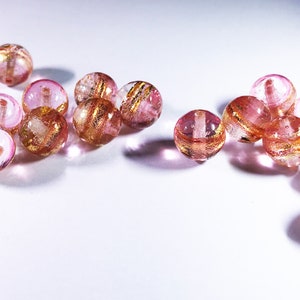 Venetian Murano Bicolour Fused Rubino & Clear Glass with 24k Banded gold foil 8mm round bead [18-0023]