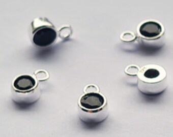 Sterling Silver 8.35mm X 5.15mm Black Cubic Zirconia +