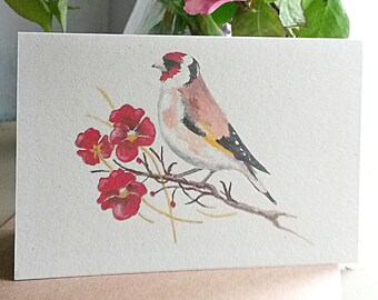 Tarjeta de jilguero. Pintura de jilgueros. Pájaro de jardín británico. Pájaro inglés. Tarjeta de pájaro. Regalo de jilguero. Jilguero presente. Regalo para un amante de las aves