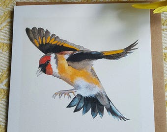 Goldfinch card. Originally hand painted image of a Goldfinch. Goldfinch watercolour. hand painted Goldfinch. British bird card. Garden bird