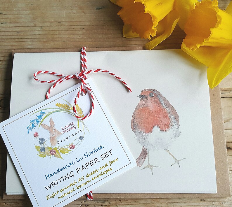 Hand made writing paper set wildlife image writing paper Writing paper set robin writingpaper.luxurystationery writing paper with a hare