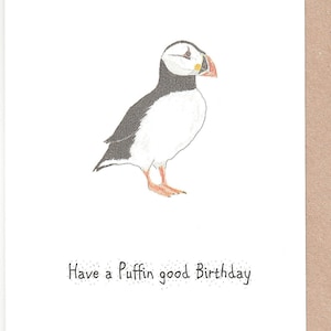 Puffin birthday card. funny puffin card. card with a puffin. seabird birthday card. puffin watercolour. puffin painting. hand made card