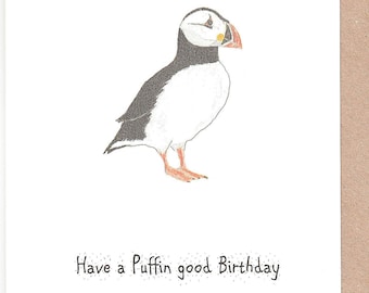 Puffin birthday card. funny puffin card. card with a puffin. seabird birthday card. puffin watercolour. puffin painting. hand made card