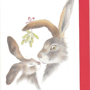 Weihnachtskarte Hase & Mistel. Hand gemachte Karte. lustige Hasen Weihnachtskarte. Geschenk für Hasenliebhaber. Hase Weihnachtskarte. Zwölferpackung