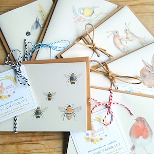 Writing paper set. Hand made writing paper set. writing paper with a hare. wildlife image writing paper. robin writingpaper.luxurystationery image 1