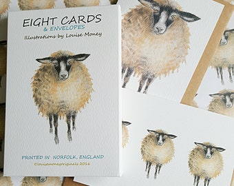 Sheep notecards. Eight cards and envelopes with sheep. sheep gift. sheep present. sheep lover. sheep drawing. sheep cards. sheep notelets