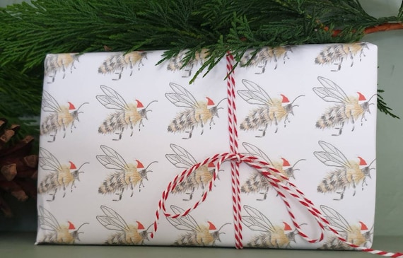 Bee Christmas wrapping paper, bee gift wrap. christmas wrapping paper.  Honey bee wrapping paper. Honey bee gift wrap. unique wrapping paper