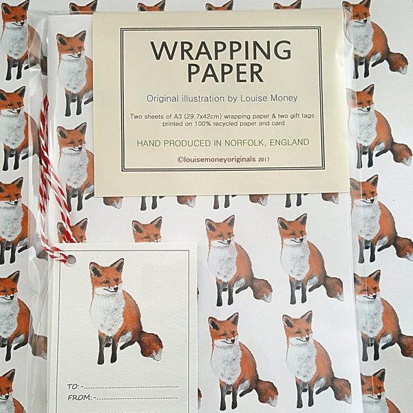 Fox wrapping paper. Red fox wrapping paper. wrapping paper with a fox. gift wrap with a fox. fox gift. gift for the fox lover. wildlife gift