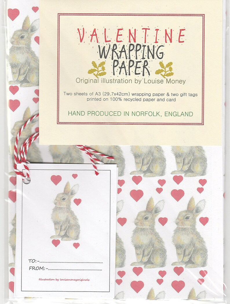 Bunny Valentine Wrapping Paper. Bunny Gift Wrap. Rabbit Etsy