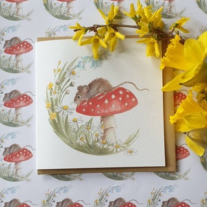 Maus Grußkarte. Mauskarte. Original handgezeichnete Kunst. Handgemachte Karte. Tierwelt Geschenk. Mauskarte. Ernte Maus Malerei