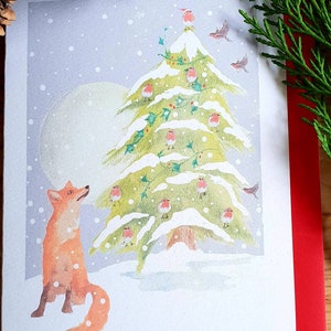 Carte de Noël Fox et Robin. Carte de Noël Robin. Carte de Noël Fox. Carte de Noël traditionnelle. Renard et Noël