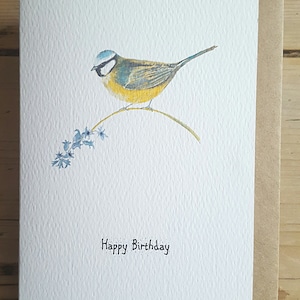 Blaumeise Geburtstagskarte. Blaumeise Malerei. Handbemalte Blaumeise. Britischer Gartenvogel. Vogelkarte. handgemachte Geburtstagskarte.