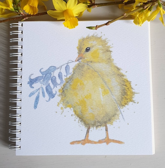 Chick Notebook. Chick and Bluebell Notebook. Hand Made. Originally Hand  Painted Images. Square Notebook. Chick Journal. Chick Sketchbook 