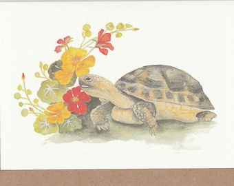 Tortoise card. card with a tortoise. tortoise watercolour. gift for the tortoise lover. wildlife gift. nature gift. pet card. hand made card