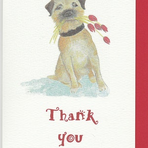 Border Terrier Dankeschön-Karte. Dankeskarte mit Hund. Border Terrier mit Blumen. Dankeskarte mit Hund. handgemachte Karte. Hundekarte