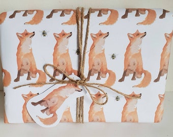 Fox wrapping paper. Wrapping paper with a fox. Original artwork. Fox gift wrap. Fox gift. Fox present.