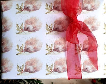 Papel de regalo navideño erizo. envoltura de regalo con erizo. erizo de Navidad. papel de regalo de vida silvestre. papel con un erizo. hedgehoggift