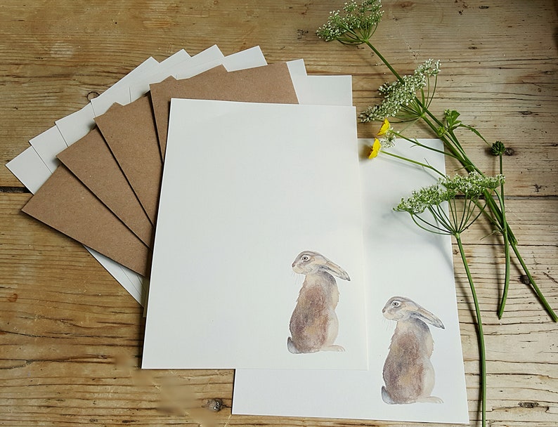 Hand made writing paper set wildlife image writing paper Writing paper set robin writingpaper.luxurystationery writing paper with a hare