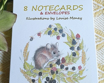 Tarjetas de notas de ratón. Tarjetas de ardilla. Paquete múltiple de cartas, dos diseños. Ocho cartas. Tarjeta de ardilla. Tarjeta de ratón de cosecha. Regalo de vida silvestre