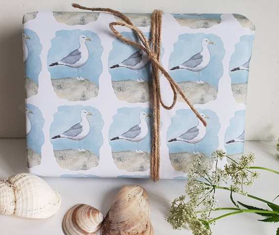 Seagull wrapping paper. Wrapping paper with a gull. Seagull gift wrap. funny gull gift. Seagull paper. seaside. nautical. Seabird paper