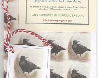 Crow wrapping paper. Wrapping paper with a Crow. Gift wrap with a crow. Bird wrapping paper. Original wrapping paper. Corvid gift wrap
