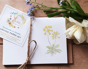 Cowslip writing paper set. Writing paper. writing paper with a cowslip. Flower writing paper. English flower paper. Luxury stationary.