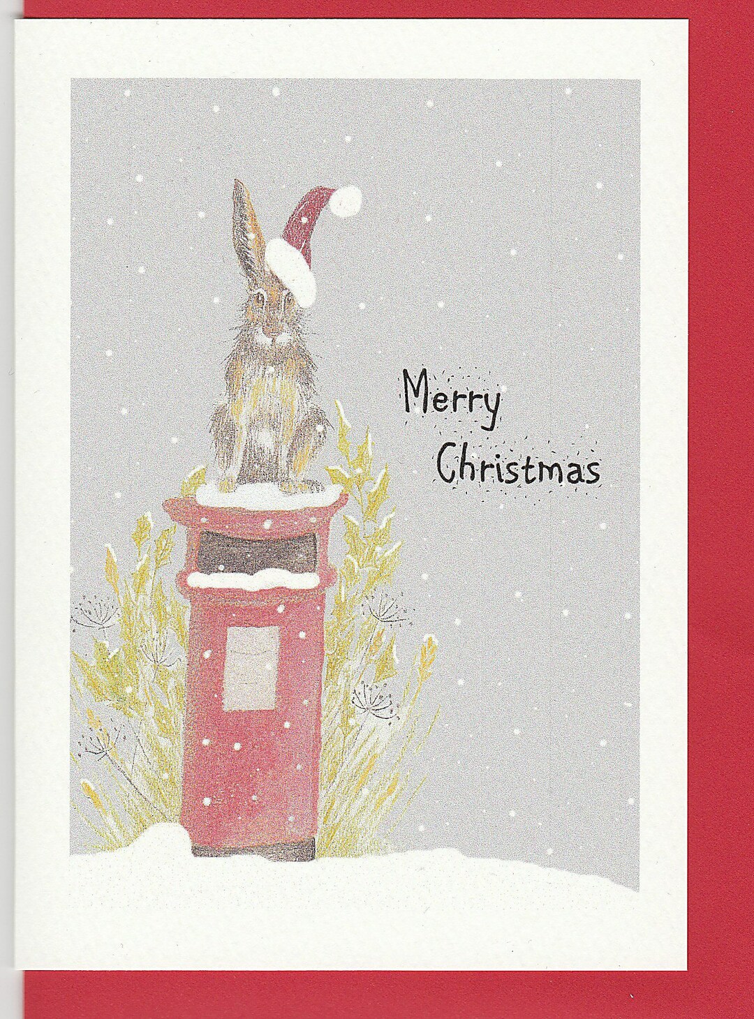 Hare on a Post Box Christmas Card. Hare Christmas Card. Card With a