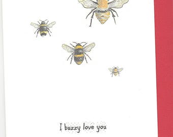 Bee Valentine card. Card for valentine's day. contemporary valentine card. funny valentine. love card. wildlife valentine card. valentine