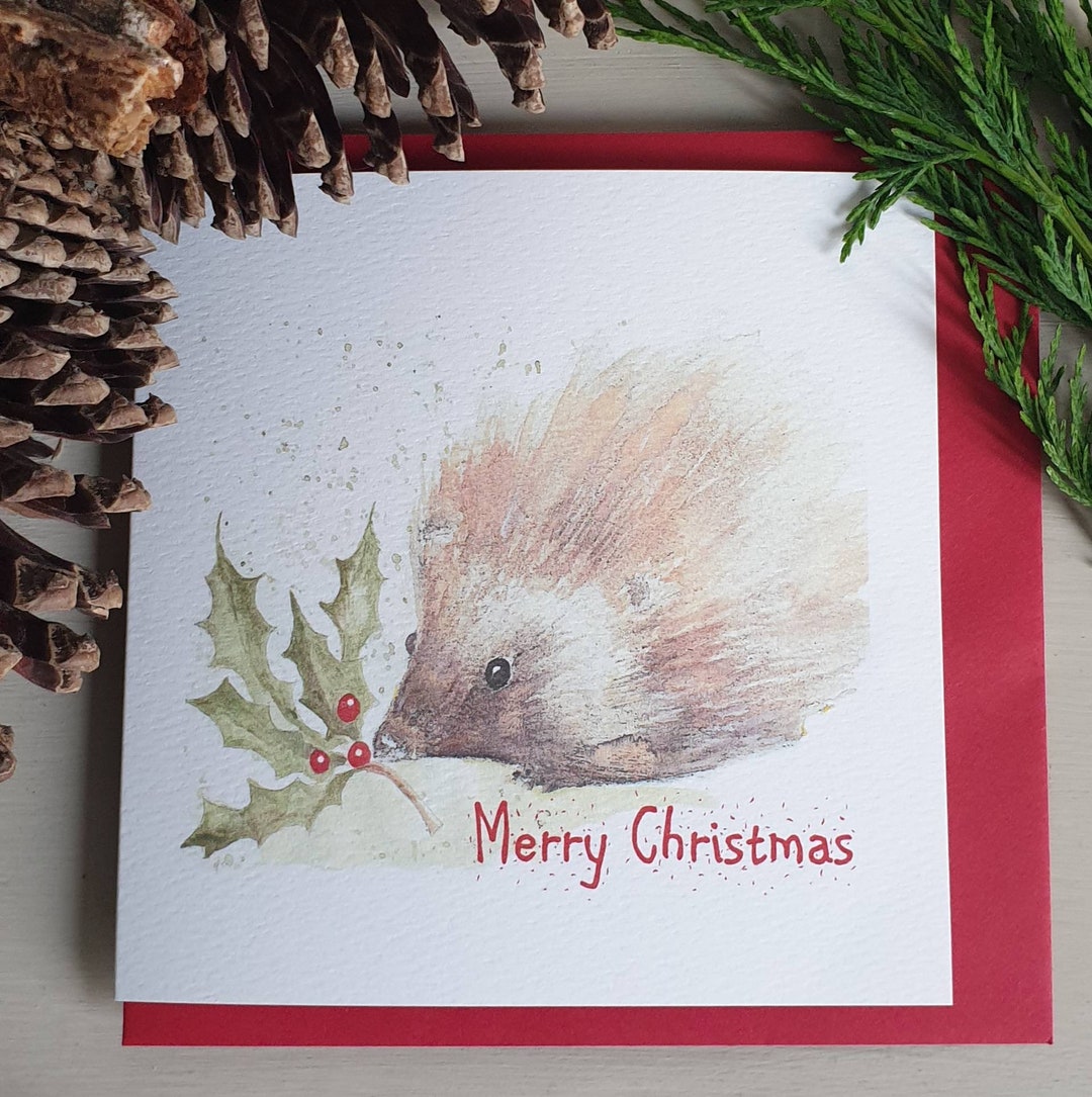 Hedgehog Christmas Cards. Christmas Card With a Hedgehog. Hedgehog