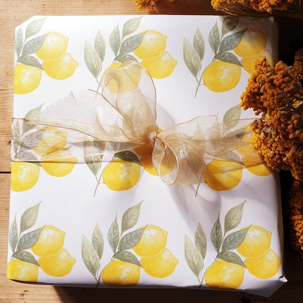 Lemon wrapping paper. Zingy lemon paper. Fresh lemons. Lemon gift wrap. Fruit wrapping paper. Lemon present. Lemon gift. Fruit