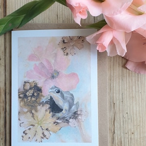 Frog card. Card with a frog. Frog lovers card. Funny frog card. Birthday card for a frog lover. Amphibian card. Frog painting.