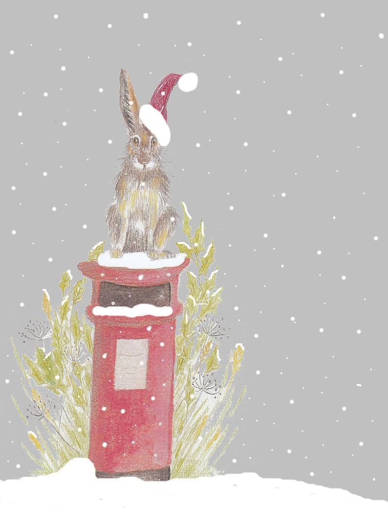 Hare Christmas Cards. Two Hare Designs Featured in a Pack of Etsy