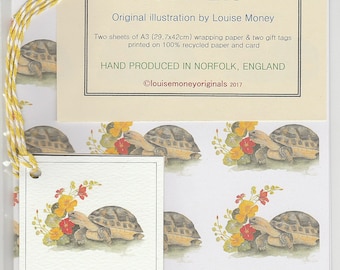 Tortoise wrapping paper. Wrapping paper with a tortoise. Original artwork. tortoise gift wrap. tortoise gift. tortoise present. painting
