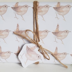 Wren wrapping paper. Wrapping paper with a wren. Original artwork. Wren gift wrap. Wren gift. Wren present.