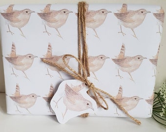 Wren wrapping paper. Wrapping paper with a wren. Original artwork. Wren gift wrap. Wren gift. Wren present.