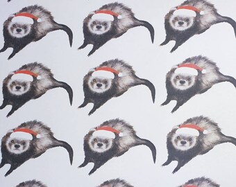 Papel de envoltura de Navidad Ferret, papel hurón, regalo de hurón, papel de Navidad hurón. Navidad, hurón