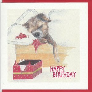Border Terrier Geburtstagskarte. Border Terrier schlafend. Zeichnung eines Border Terriers. Border Terrier Karte. Handgemachte Karte. Geburtstagskarte