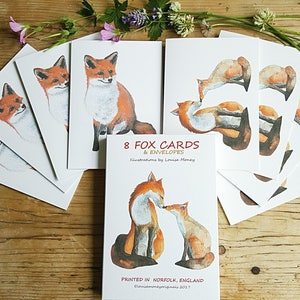 Fox cards. Mulit pack of fox cards. Two designs. Red fox cards. wildlife cards. nature cards. cards with a fox. fox lover gift. fox present