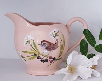 Wren jug. Vintage peachy/pink jug. Flower jug. Heirloom jug. Unique gift. One of a kind. Nostalgia. Vintage ceramics. Wren