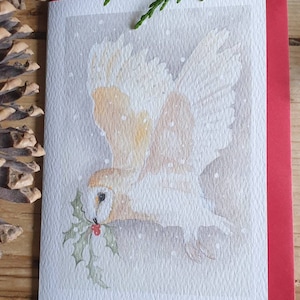 Carte de Noël Barn Owl. carte avec un hibou des granges. carte de Noël hibou. cadeau pour l’amoureux des hiboux. Chouette effraie dans la neige. hibou des granges norfolk, carte hibou