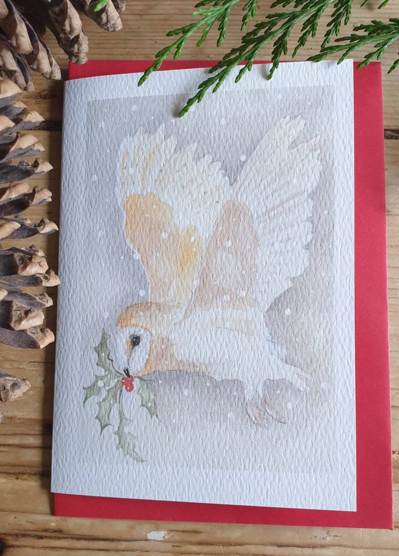 Barn Owl Christmas Card. Card With a Barn Owl. Owl Christmas Card. Gift ...