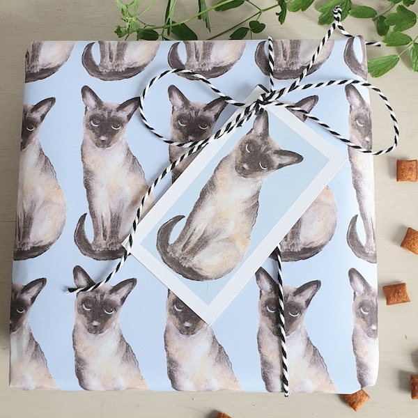 Siamese cat wrapping paper. Wrapping paper with a cat. cat gift wrap. cat gift. cat present. funny cat wrapping paper. Siamese cat