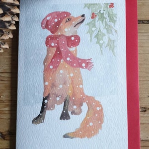Carte de Noël Fox. Multi packs disponibles. Carte de Noël renard roux. Carte de Noël Fox. Carte de Noël traditionnelle. Renard et houx.