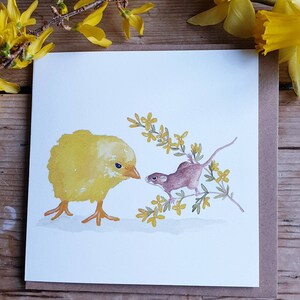 Küken und Mäuse Karte. Osterkarte. Lustige Osterkarte. Ernte Maus. Huhn Karte. Frühlingskarte. Karte zu Ostern. Kinder Osterkarte