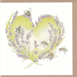 Honigbiene und Lavendel Karte. Karte mit Lavendel. Karte mit Honigbiene. britische Biene. Biene Bild. Bienenkarte. Herz mit Bienen. Norfolk Lavendel