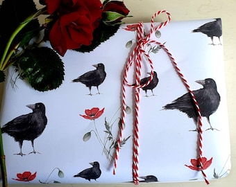 Crow wrapping paper. Wrapping paper with a Crow. Gift wrap with a crow. Bird wrapping paper. Original wrapping paper. Corvid gift wrap